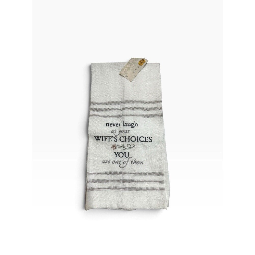 Crate & Barrel White Embroidered Wife’s Choice Tea Towel White 28x15.5” Cotton